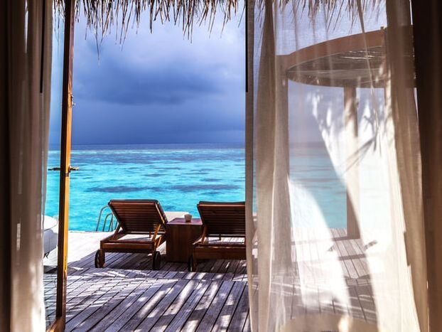 Looking out from an overwater bungalow